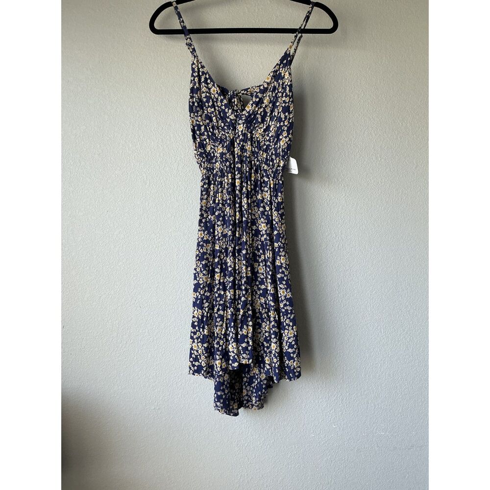 NWT Navy Daisy Floral Sundress Size L Smocked Tiered Mini Cottagecore Boho